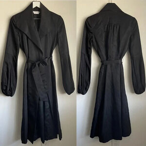 To The Max black satin open front belted trench coat size small